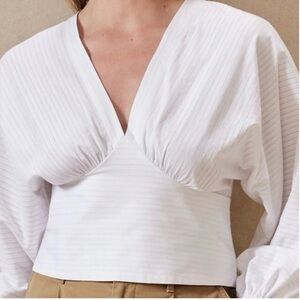 NWT BANANA REPUBLIC WHITE CROPPED SHIRRED BLOUSE Size 10